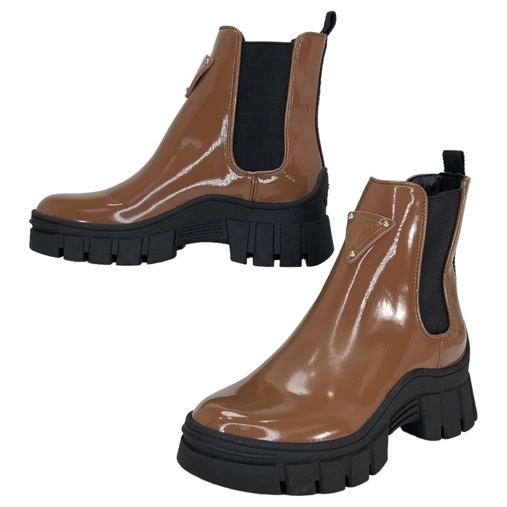GUESS Hestia Cognac Patent Leather Womens Ankle Boots 5M - Picture 11 of 13
